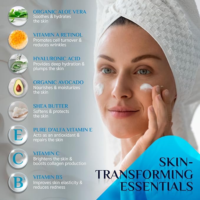 2-Pack 2-in-1 Collagen Booster, Retinol & Hyaluronic Acid Cream & Serum, Anti-Aging, Lifting Skin-Tightening Moisturizer for Men & Women, Neck and Décolleté, Made in USA Daily Moisturizer Face Cream