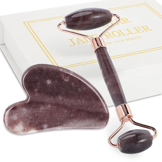 Jade Roller for Face, Facial Roller Massager Skin Care Tool, Gua Sha Facial Tools for Face, Neck, Eyes, Reduce Puffiness of The Skin(Purple)