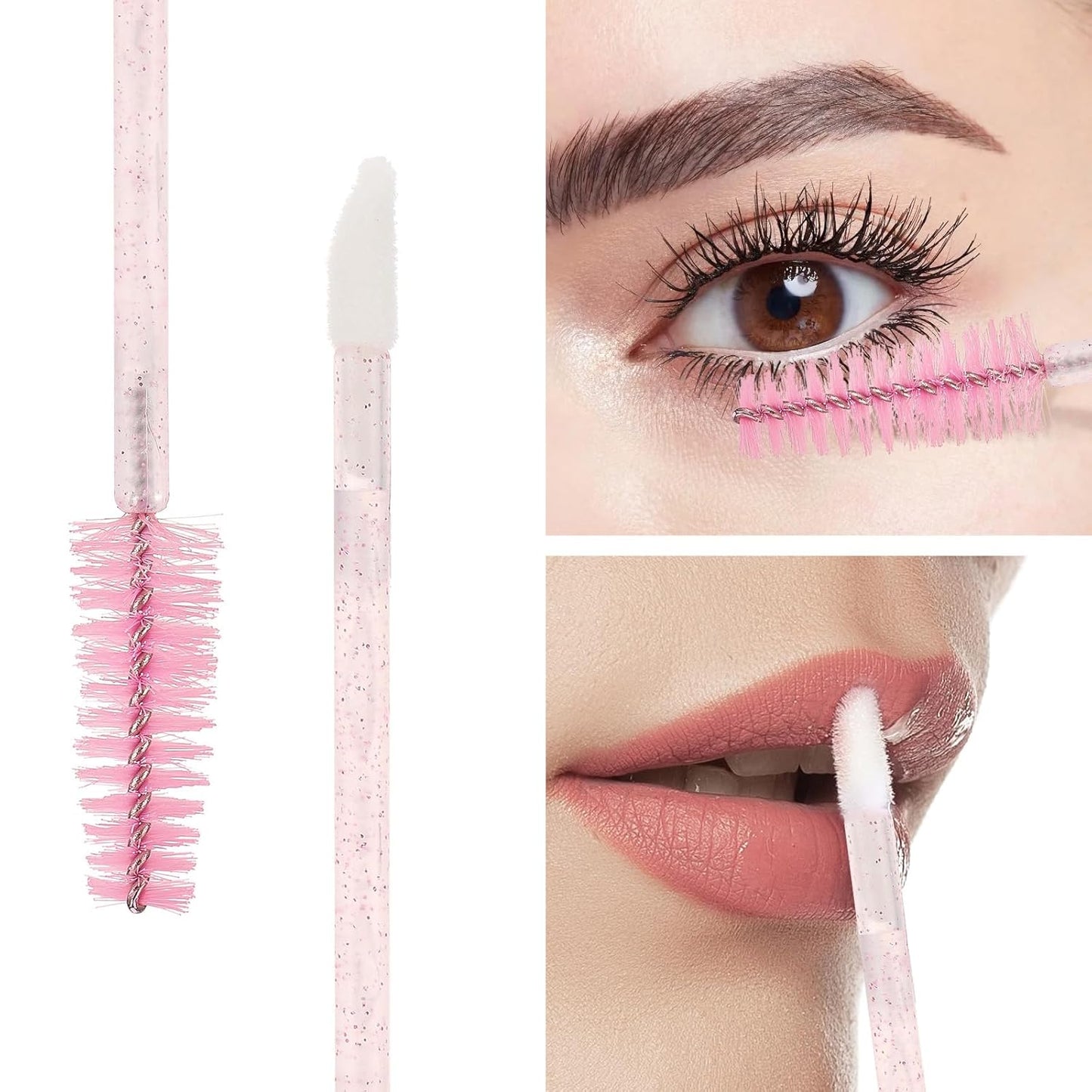 500 Pcs Dual Ended Eyelash Brush Lip Brush, Pink Disposable Mascara Wands Lipstick Applicator, Portable Makeup Brush for Eyebrow, Lip