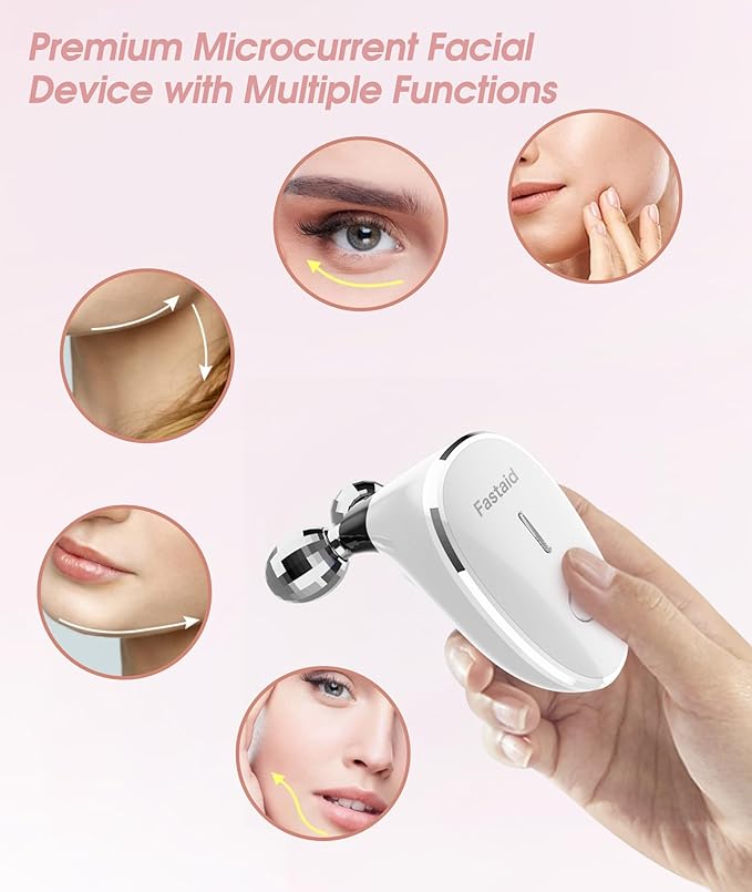 Microcurrent Facial Devices, Face Microcurrent Device, Facial Roller Massager for Double Chin, Boost Skin Care Products Absorption, Glossy White
