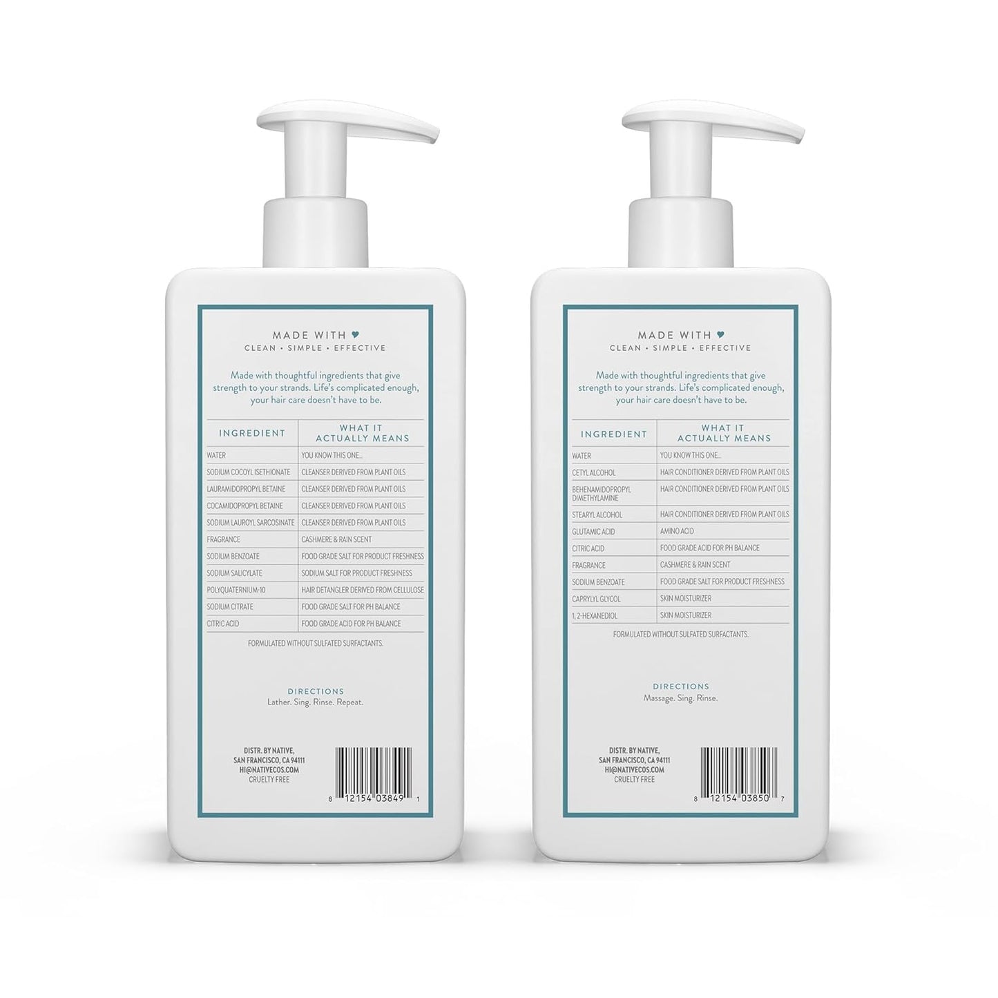Native Cashmere & Rain Shampoo and Conditioner Contain Naturally Derived Ingredients | All Hair Types, Color & Treated, Fine to Dry Damaged, Sulfate & Dye Free - 2-Pack