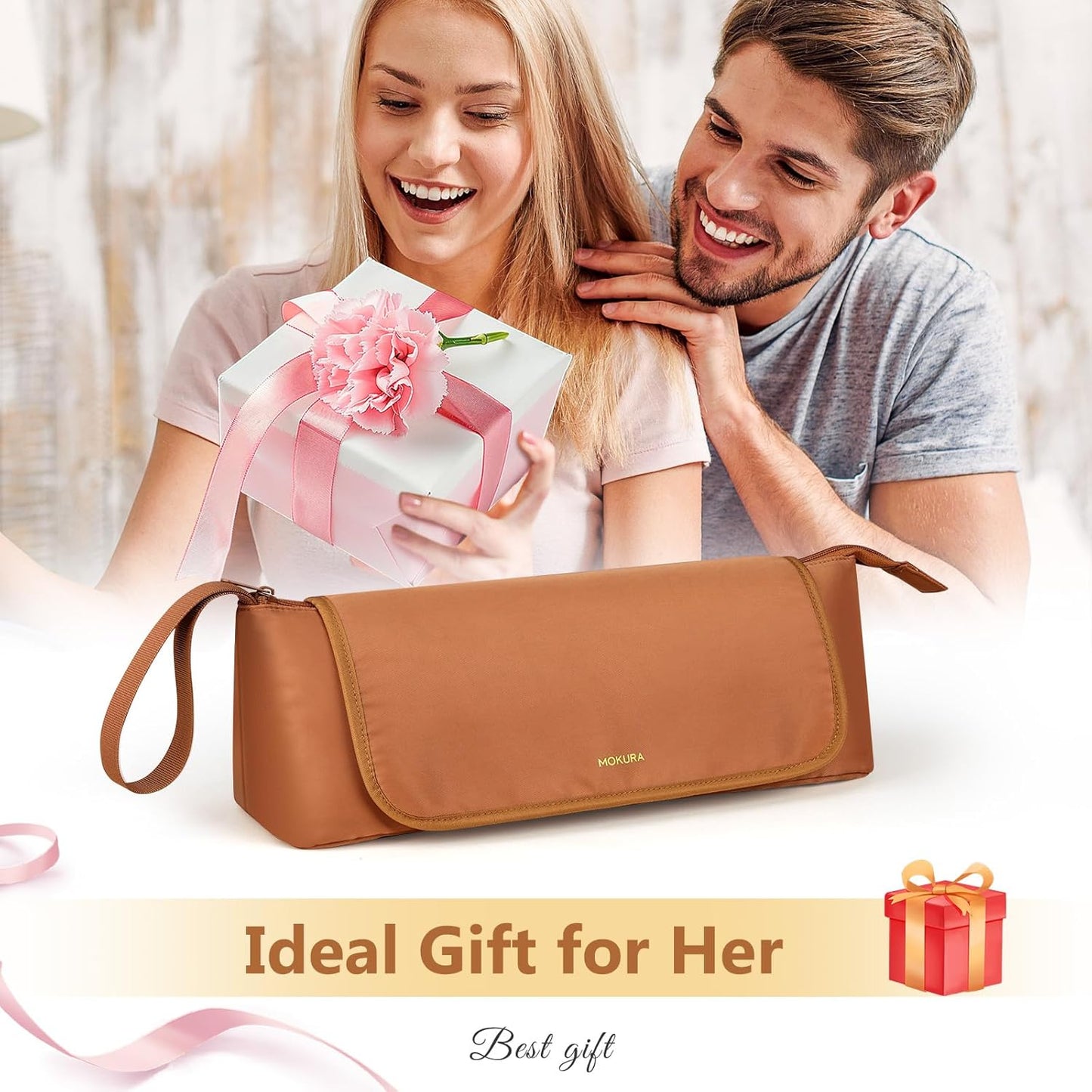 MOKURA Hot Hair Tools Travel Bag with Heat Resistant Mat Removable, Hair Accessories Organizer Case, Women Travel Essentials, Storage Pouch for Curling Iron Straightener Flat Iron Hair Dryer, Brown