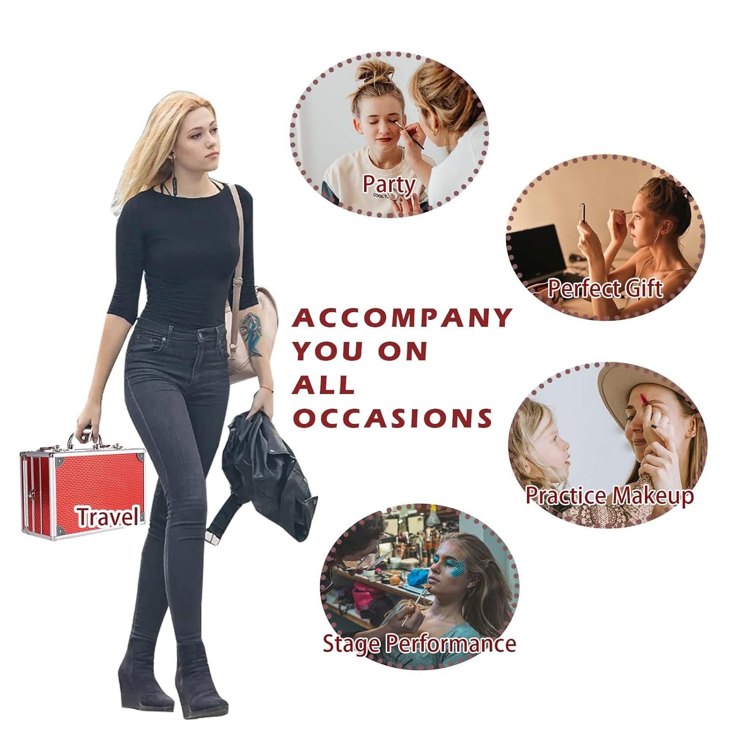 All in One Makeup Kit for Teens, 106 Pcs Professional Kit, Include Eyeshadow Palette, Lipstick Set, Concealer, Foundation, Lipgloss, Makeup Brush (Red)