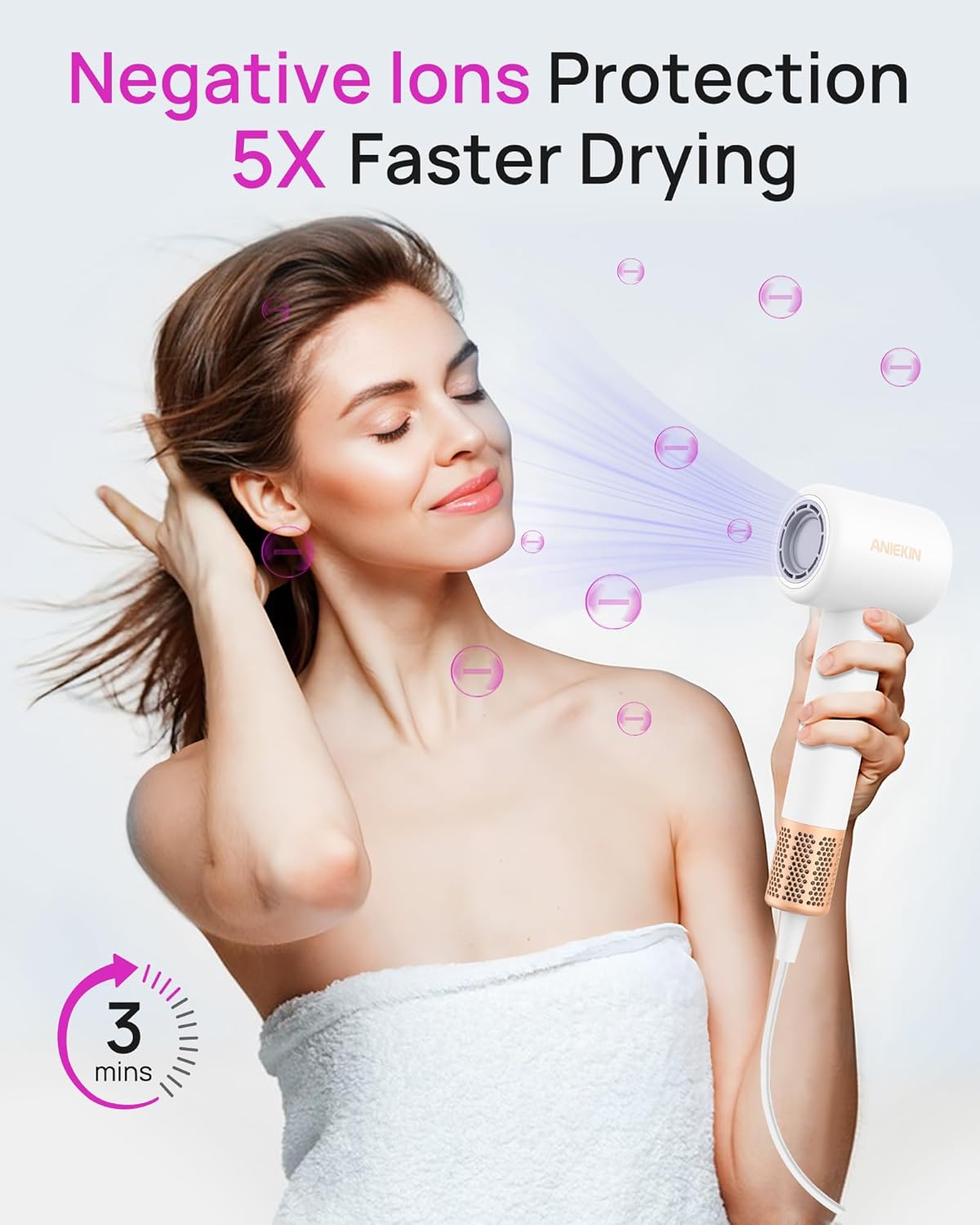 Hair Dryer, High-Speed Ionic Low Noise Blow Dryer with Brushless Motor for Fast Drying, Thermo-Control Quiet Compact Hair Blow Dryer with Magnetic Diffuser for Curly Hair for Home Travel Salon