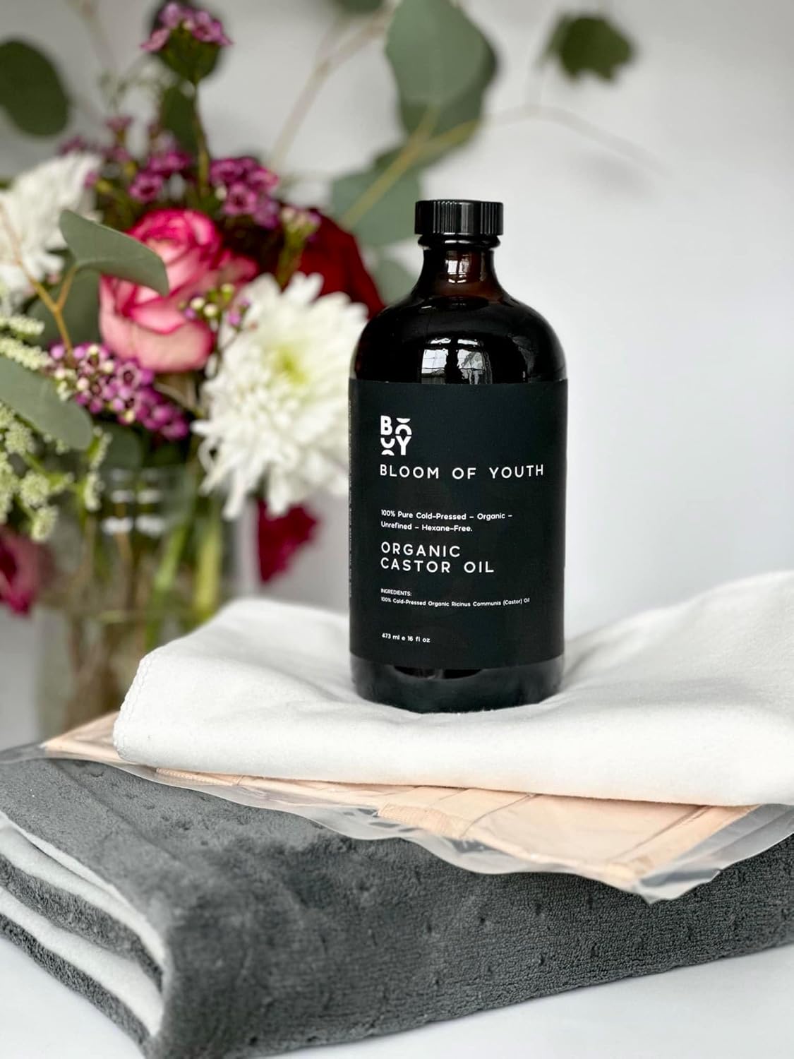 100% Pure Cold Pressed Organic Castor Oil, Glass Bottle 16oz | Hexane Free, Unrefined, USDA Certified | For Hair Growth, Skincare, Castor Oil Pack, Face, Joints, Carrier Oil, Eyelashes, Eyebrows