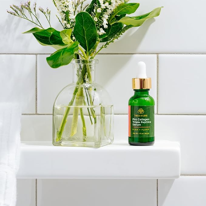 Tree of Life Beauty Hydrating Facial Serum Collagen Peptides with Argireline and Replexium - Anti Aging and Wrinkle Reduction (1oz) and Silicone Reusable Under Eye Patches for Puffy Eyes