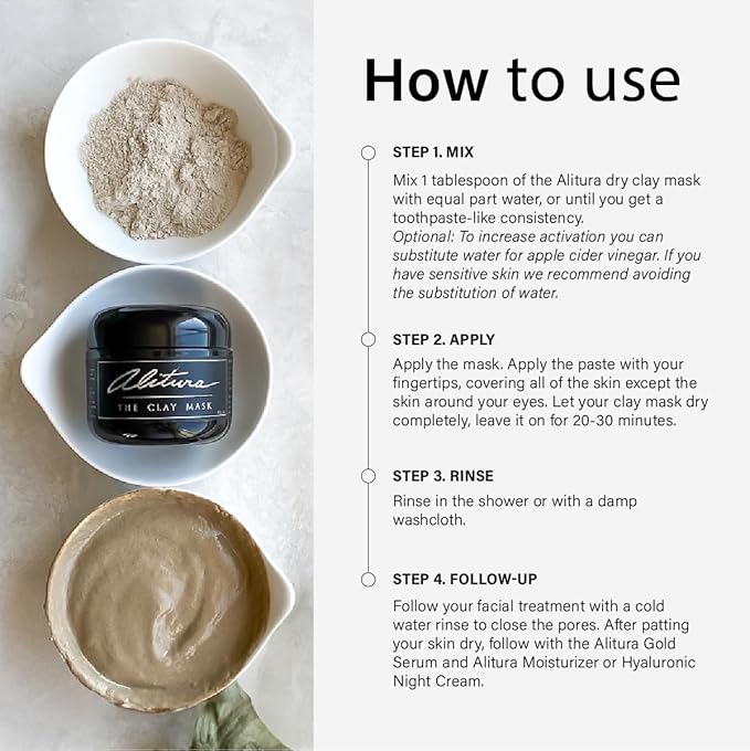 Alitura Clay Face Mask Skin Care – Facial Mask to Exfoliate, Cleanse & Moisturize – Cruelty-Free Clay Mask w/Vitamin C & Pearl Powder – Hydrating Face Masks for All Skin Types (7.1 oz)