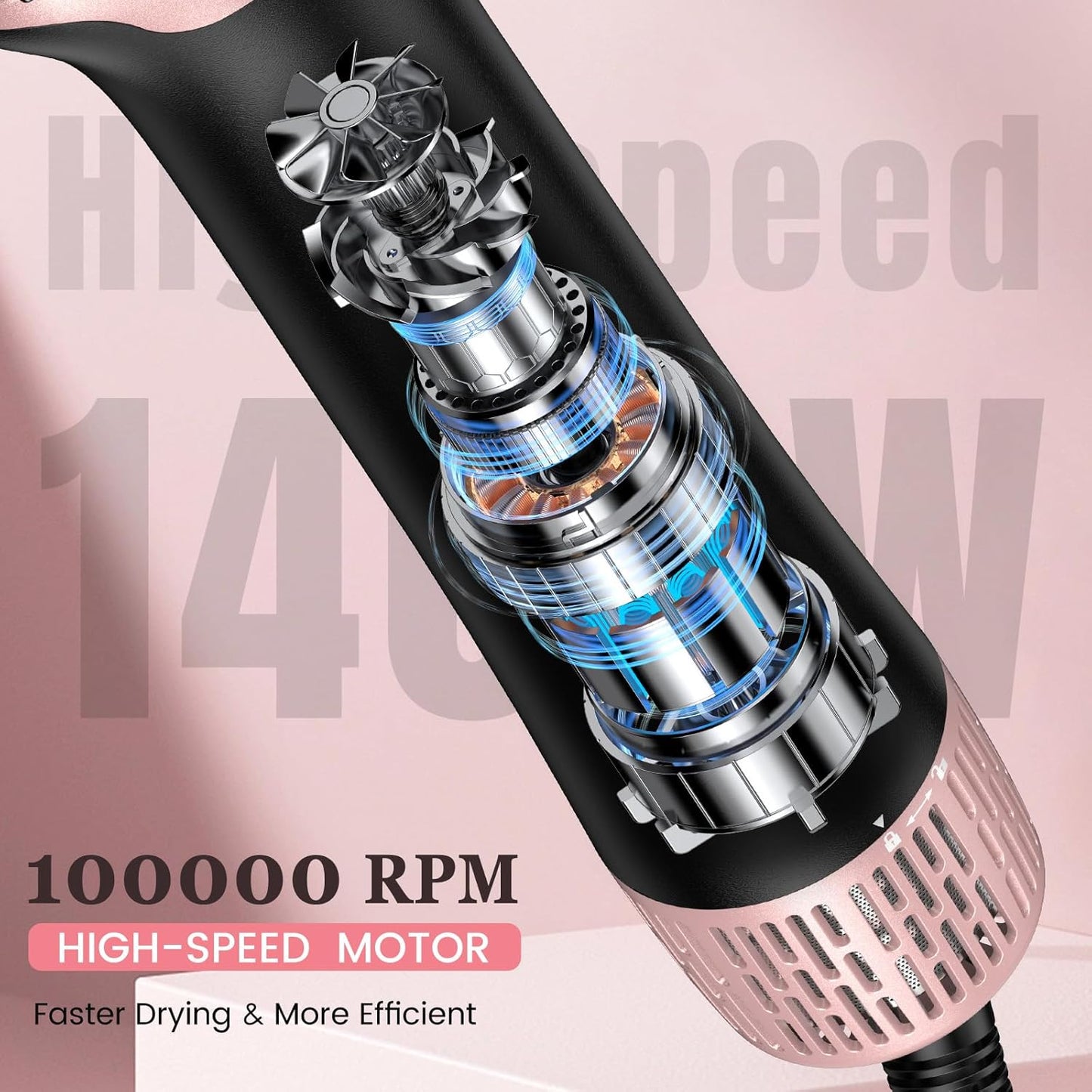 slopehill Blow Dryer Brush - Hot Air Brush with High Speed Motor 100,000RPM, Ionic Hair Dryer and Styler Volumizer with Oval Barrel, Hair Straightener, 3 Temps,1400W, Black