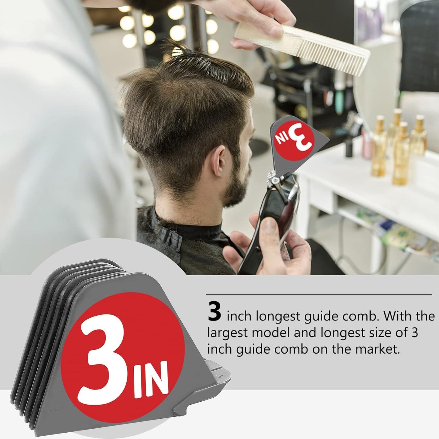 3 Inch Clipper Guards, Hair Clipper Guide Combs Premium for Wahl Clippers Mega Cutting Guides/Combs with 8 Cutting Lengths from 1.25-3 Inch Fit Most Size Wahl Clippers