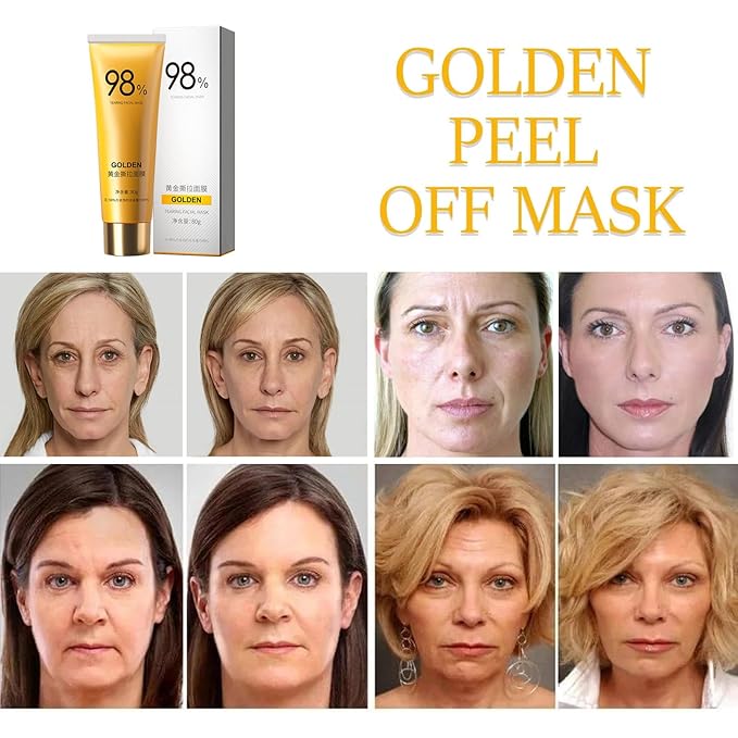 Gold Foil Peel-Off Mask, 98% Gold Peel Off Mask, Gold Facial Mask Anti-Aging, Deep Cleansing, Reduces Fine Lines＆ Wrinkles Great for All Skin