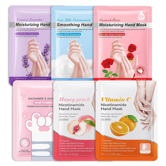 Hydrating Hand Masks, 6PCS Hand Mask Moisturizing Gloves for Men Women, Smooth Long Lasting Soft Exfoliating Hand Peeling Spa Mask Moisturizer Beauty Gift Set for Dry Cracked Rough Dull Hands（A)