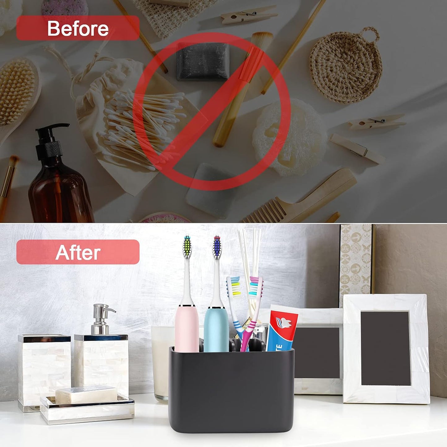 Toothbrush Holder Bathroom Toothbrush Toothpaste Organizer Tooth Brush Holder Makeup Brushes Holder Resin (Black)