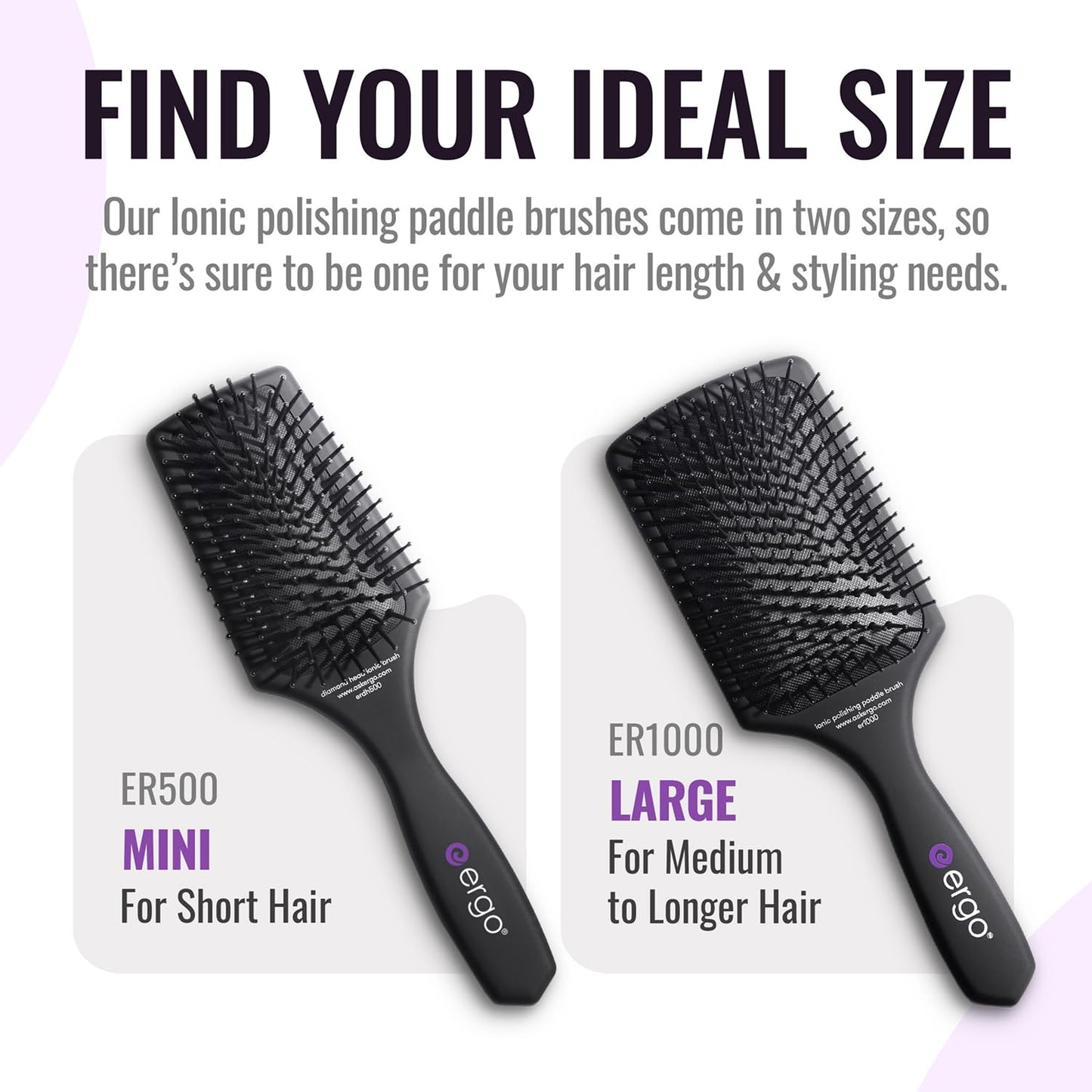 ERGO Mini Ionic Polishing Paddle Brush - Small Detangling Hair Brush for Wet & Dry Use - Professional Hair Care Styling Tool (ER500)