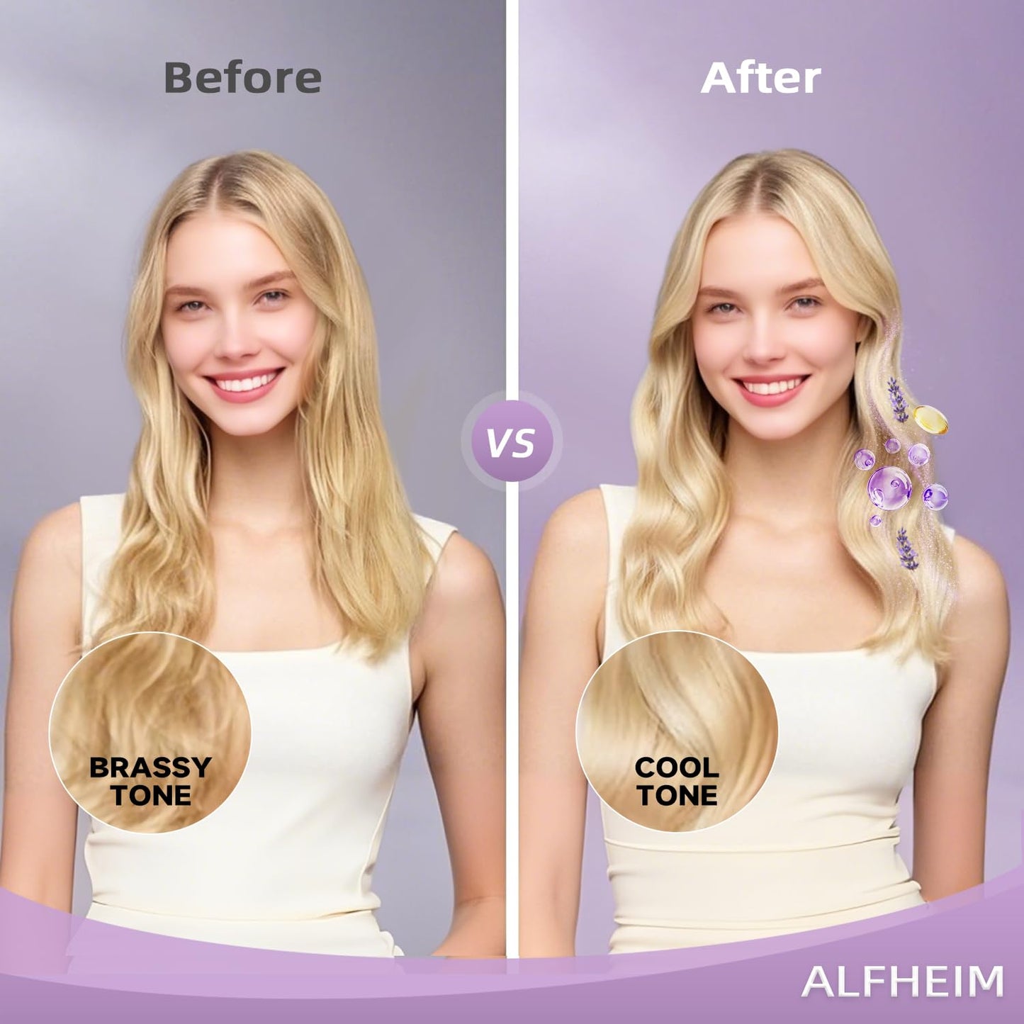 ALFHEIM Lavender+ Purple Shampoo for Blonde, Silver & Color Treated Hair Travel Size – Neutralizes Brass & Yellow Tones, Restores Cool Brightness – with Quinoa Extract & Vitamin E – Sulfate-Free
