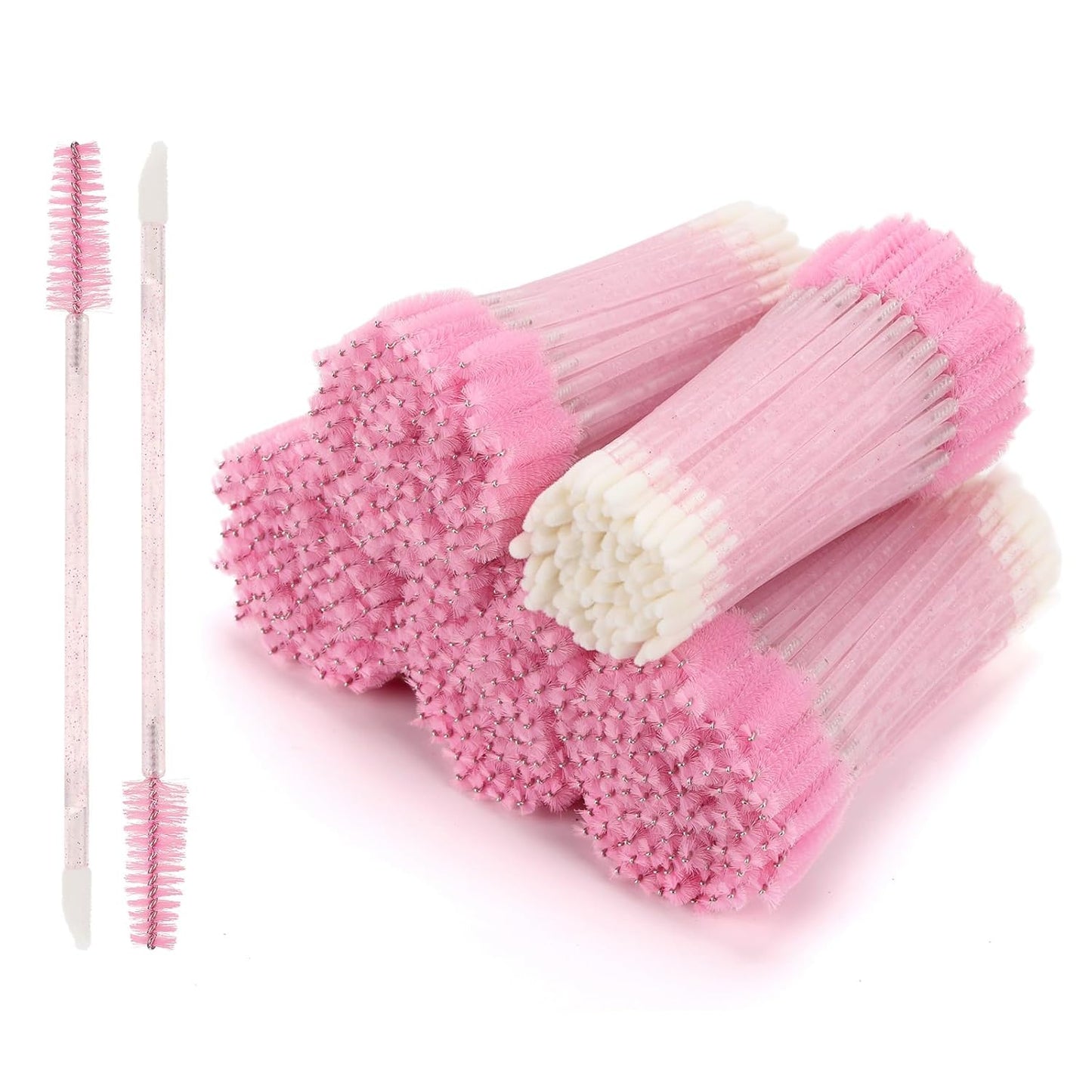 500 Pcs Dual Ended Eyelash Brush Lip Brush, Pink Disposable Mascara Wands Lipstick Applicator, Portable Makeup Brush for Eyebrow, Lip