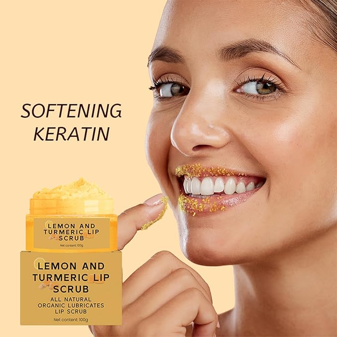 Turmeric Lemon Lip Scrub, Turmeric Lip Exfoliator with Aloe Vera Gentle Exfoliant Natural Lip Scrub for Dry, Chapped, Reduce Fine Lines Lip 100g