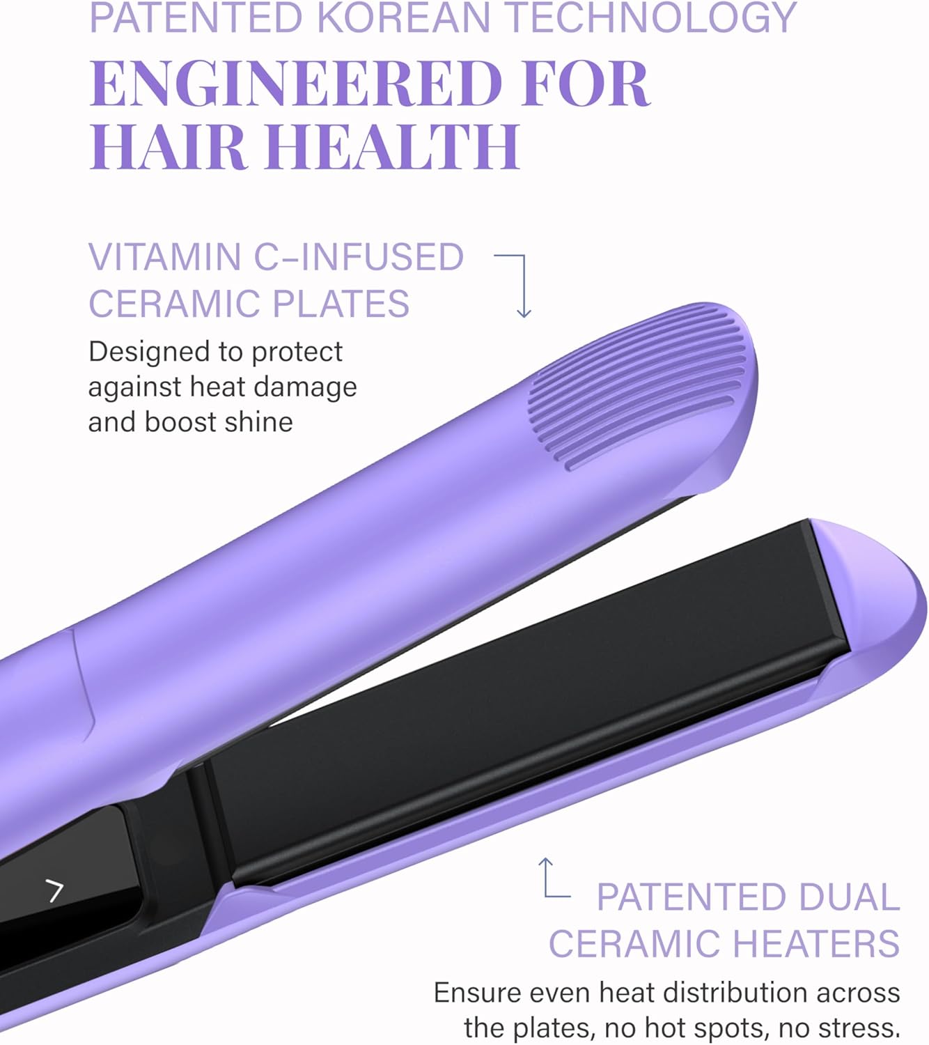 GLAMPALM Hair Straightener 1" Ceramic Flat Iron Infused with Vita C, Korea's No.1 Professional Salon Tool, 3D Swivel Cord & Dual Voltage, Digital LED(210°–450°), 20s Fast Heat-Up, Purple (GP201T)