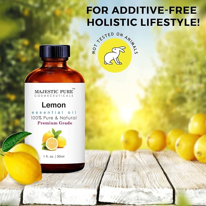 Majestic Pure Lemon Essential Oil | 100% Pure and Natural Lemon Oil | Premium Grade Essential Oils for Hair Care, Home Diffusers, Skin, Aromatherapy, Massage and Humidifiers | 1 Fl Oz