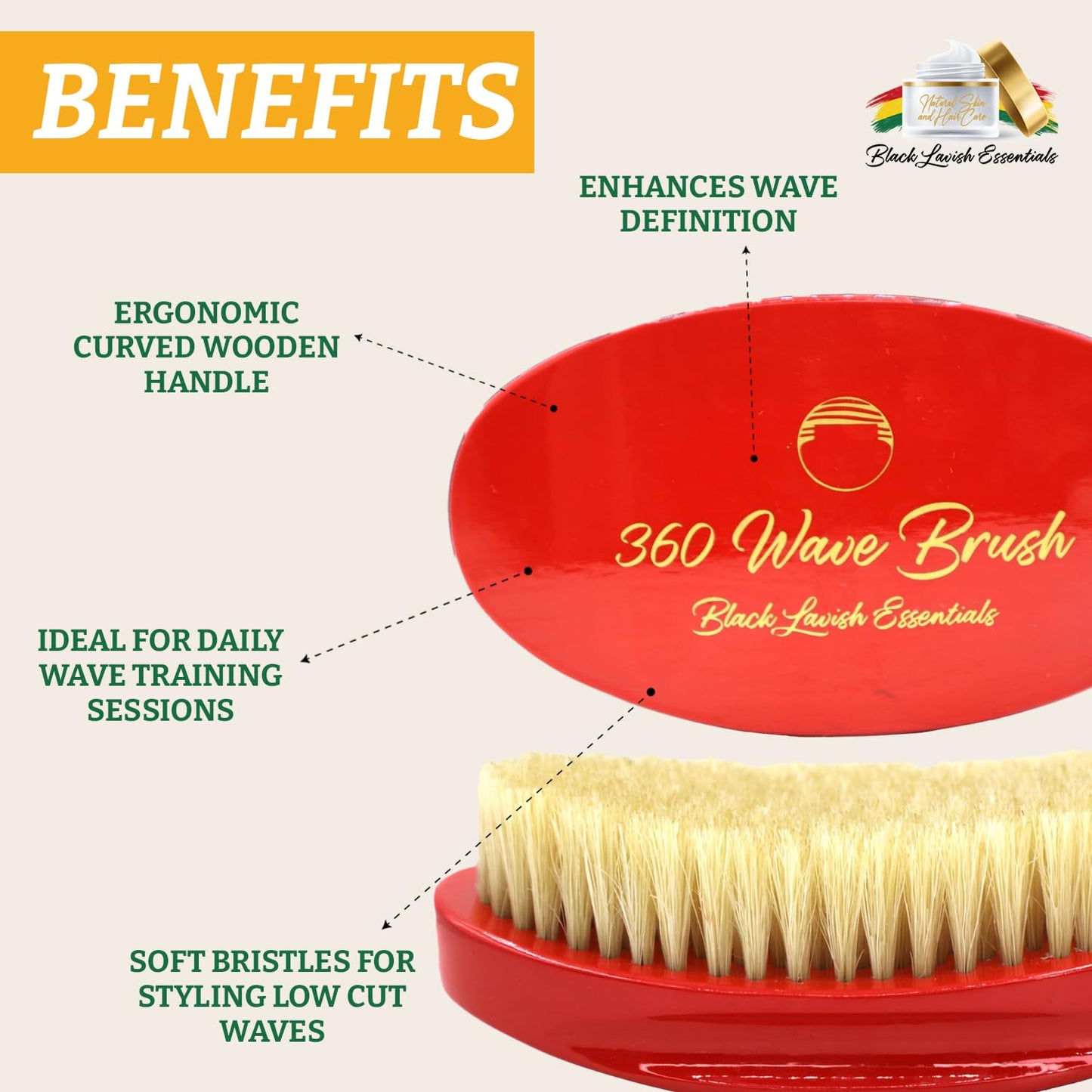 Men’s Hair Brush, Build Deeper Waves, Soft and Hard Boar Bristle Curved Wave Brush, Perfect for Styling Hair (Soft, Red)