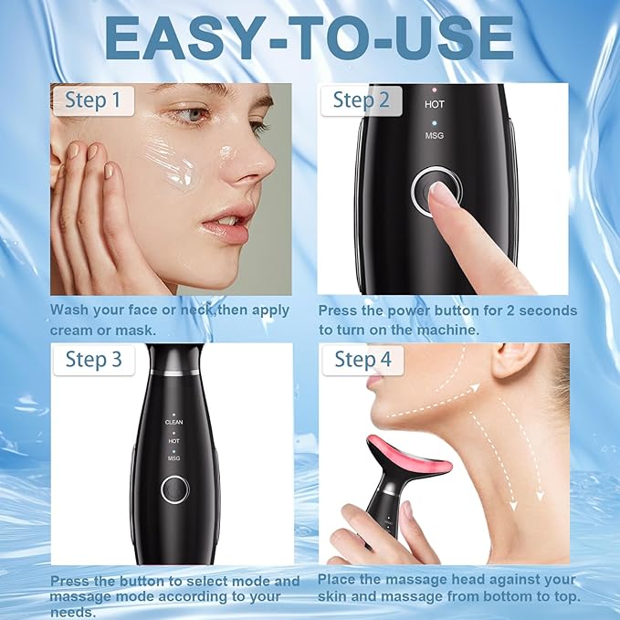 Face and Neck Beauty Device,3-in-1 Led Face Tool,Facial Massage for Skin Care (Black)