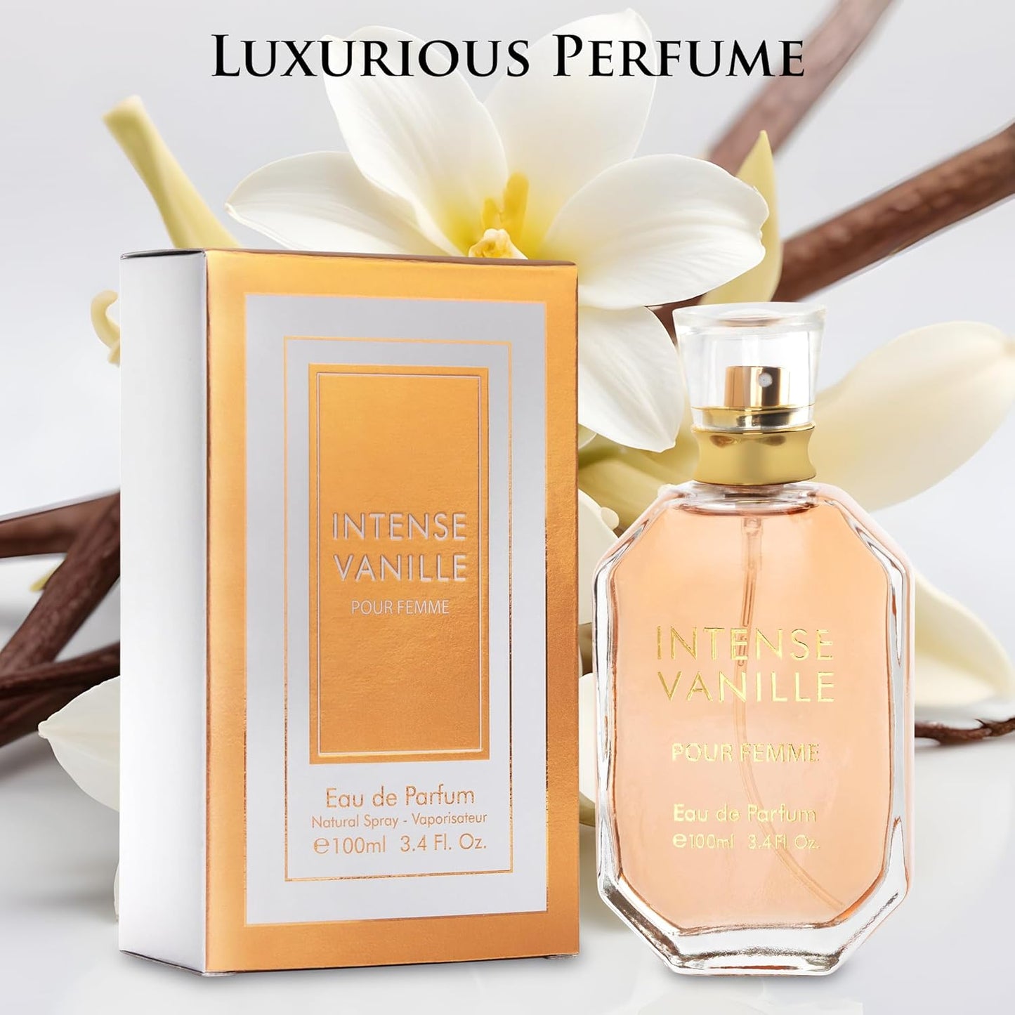 Intense Vanille for Women - Oriental Gourmand Fragrance - Top Notes of Vanilla Orchid & Jasmine Mix with Tonka Bean & Brown Sugar - Base Scents of Amber, Musk, Patchouli & Amberwood, Women Parfume