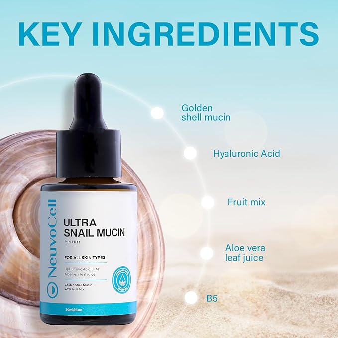 '-Ultra Snail Mucin Serum, Reduces the Appearance of Fine Lines & Wrinkles, Snail Serum for Face, Anti Wrinkle Serum, Snail Mucin Skin Care Hyaluronic Acid, Aloe, AHAs, 1fl.Oz