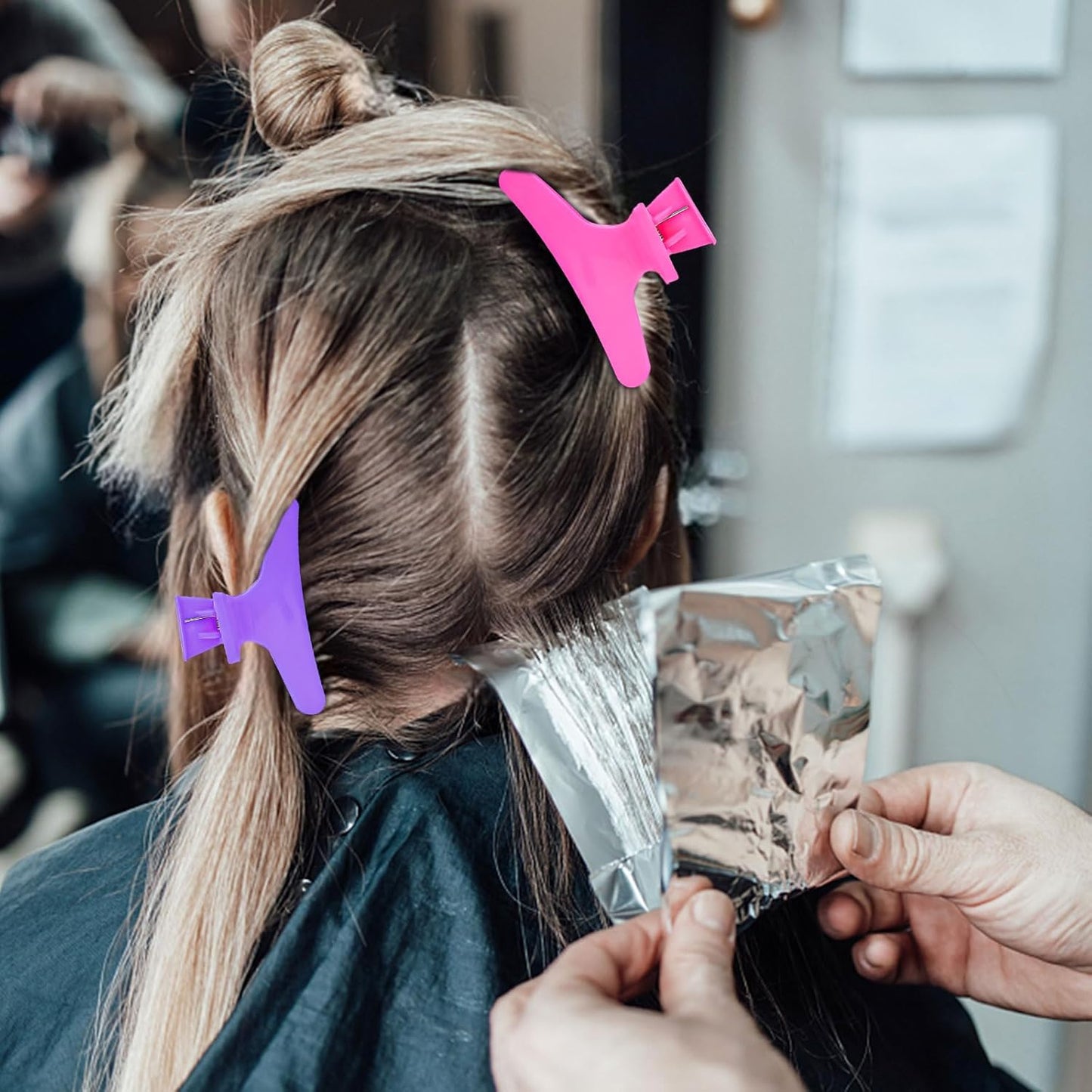 Hair Clips for Styling Sectioning 12 Pack Hot Pink Purple Butterfly Clamps Hair Claw Clips Pro Salon Hair Clips for Styling, Sectioning, Cutting and Coloring