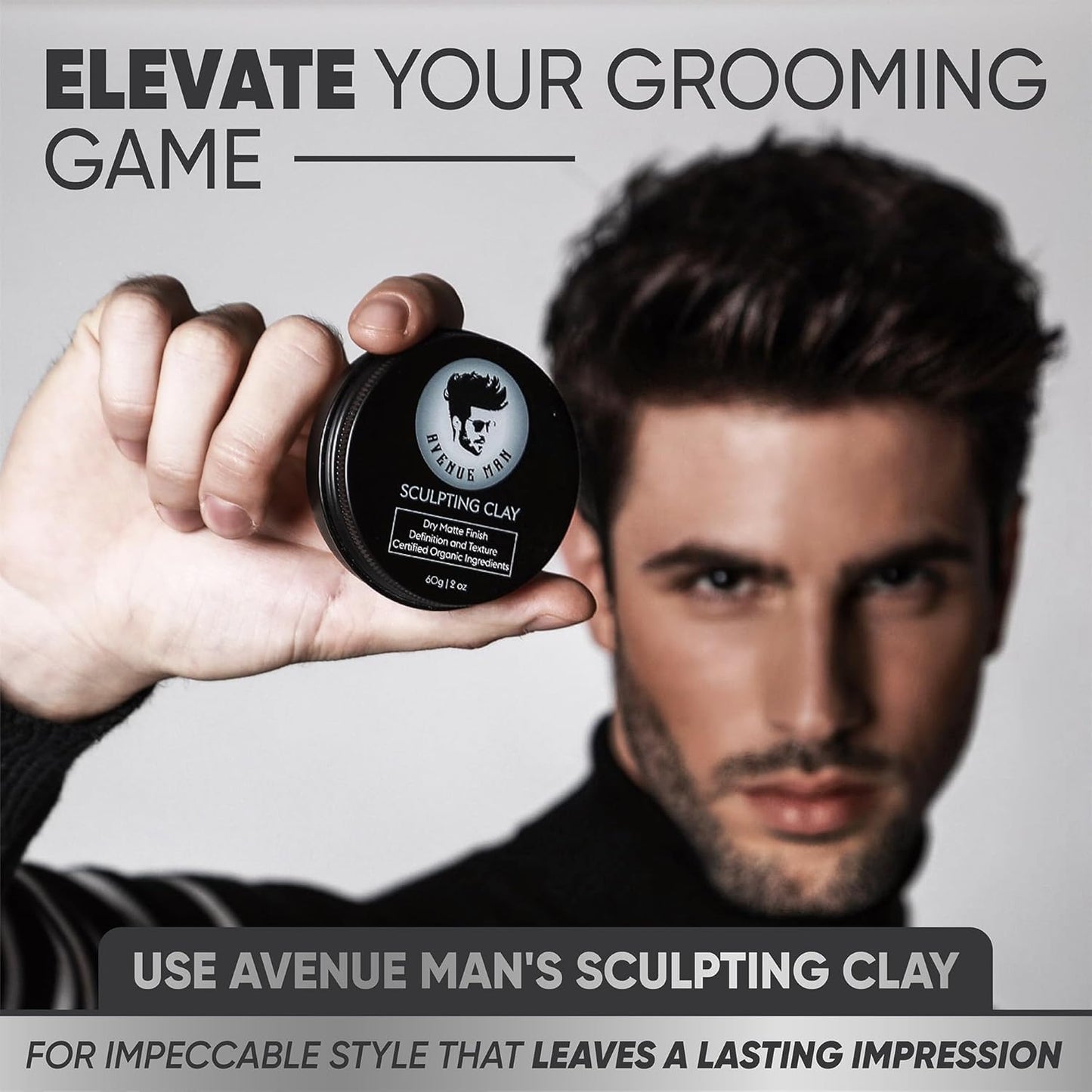 Avenue Man Hair Clay for Men - Matte Finish Sculpting Wax - Strong Hold, Maximum Definition and Textured Control - For All Hair Types - Infused with Beeswax, Kaolin Clay and Argan Oil - 3.0oz/90g