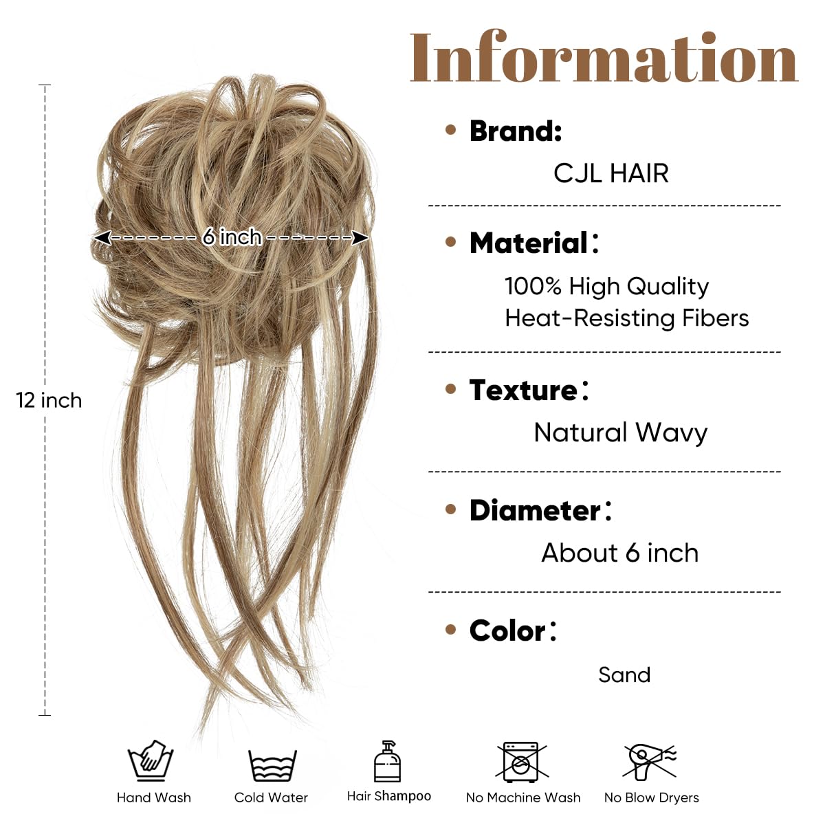 CJL HAIR Messy Bun Hair Piece Curly Hair Bun Extensions with Straight Tails Synthetic Hair Scrunchies Ponytail Hairpieces for Women Sand