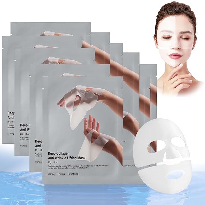 Deep Collagen Anti Wrinkle Lifting Mask, Collagen Mask, Deep Hydrating Firming Overnight Hydrogel Mask, Pore Minimizing, Elasticity Improvement(10PCS)