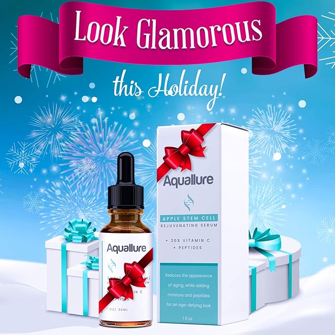 NEW! Aquallure Apple Stem Cell Rejuvenating Serum - Moisturizing Facial Treatment with Vitamin C 20%, Peptides, Hyaluronic Acid - Reduce Appearance of Fine Lines, Improve Skin Texture - 1 fl oz