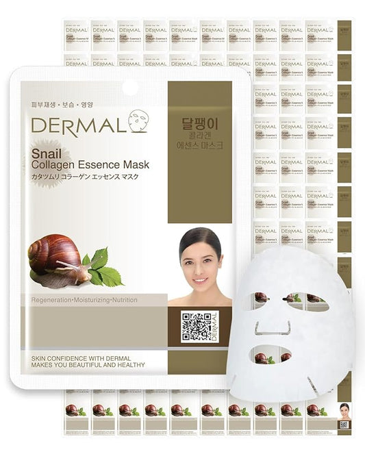 DERMAL Snail Collagen Essence Facial Mask Sheet 23g Pack of 100 - Skin Regenerating & Trouble Care for Acne Prone Skin, Daily Skin Treatment Solution Sheet Mask
