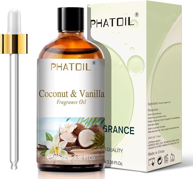 3.38FL.OZ Coconut & Vanilla Fragrance Oils for Aromatherapy, Essential Oils for Diffusers for Home, Perfect for Diffuser, Yoga, DIY Candle and Soap Making - 100ml