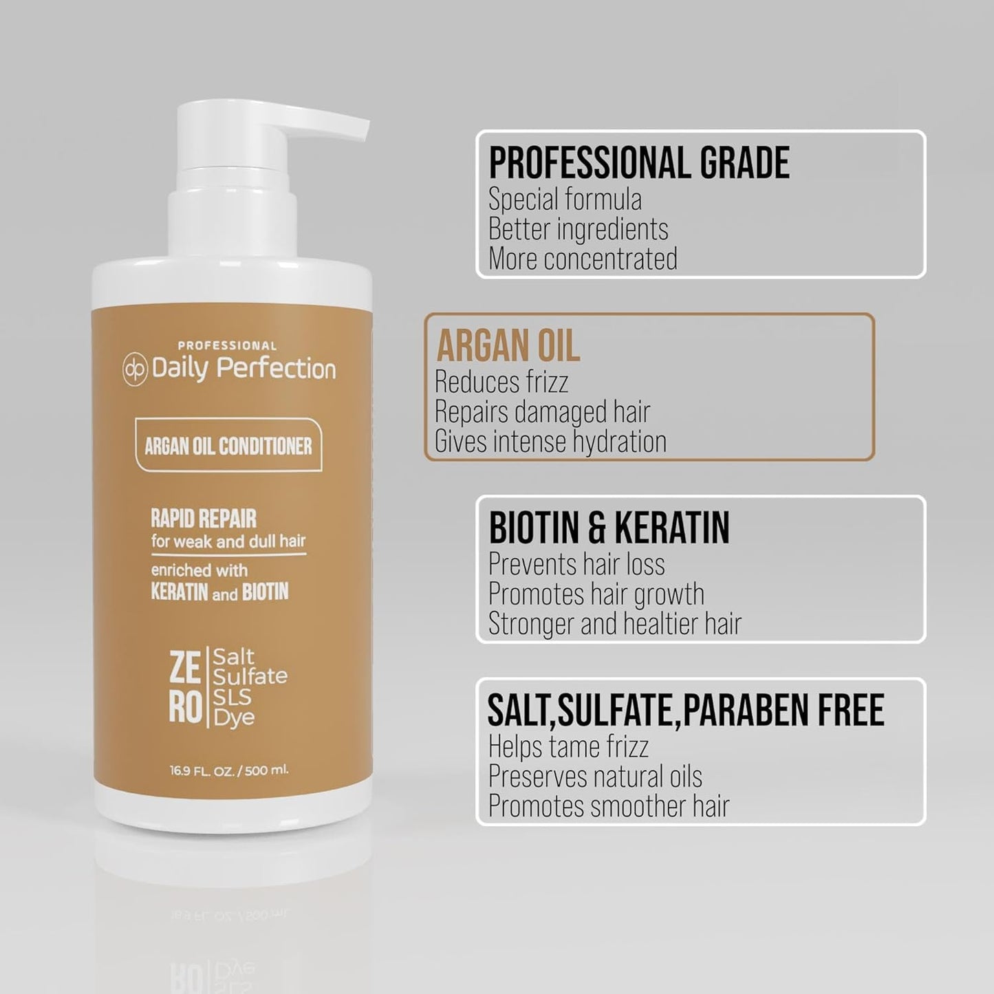 (dp) Argan Oil Conditioner – Repair & Protect Damaged Hair – Clean + Salon-Grade Formula with Biotin & Keratin