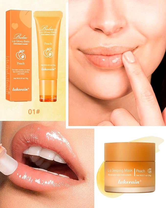 Lip Glowy Balm & Lip Sleeping Mask,Hydrating Repair Sleeping Lip Mask,Glossy Tinted Lip Balm,Smooth Cracked Chapped Dry Lip,Lip Care Therapy Treatment,Women's Day Makeup Gift for Women-01Peach