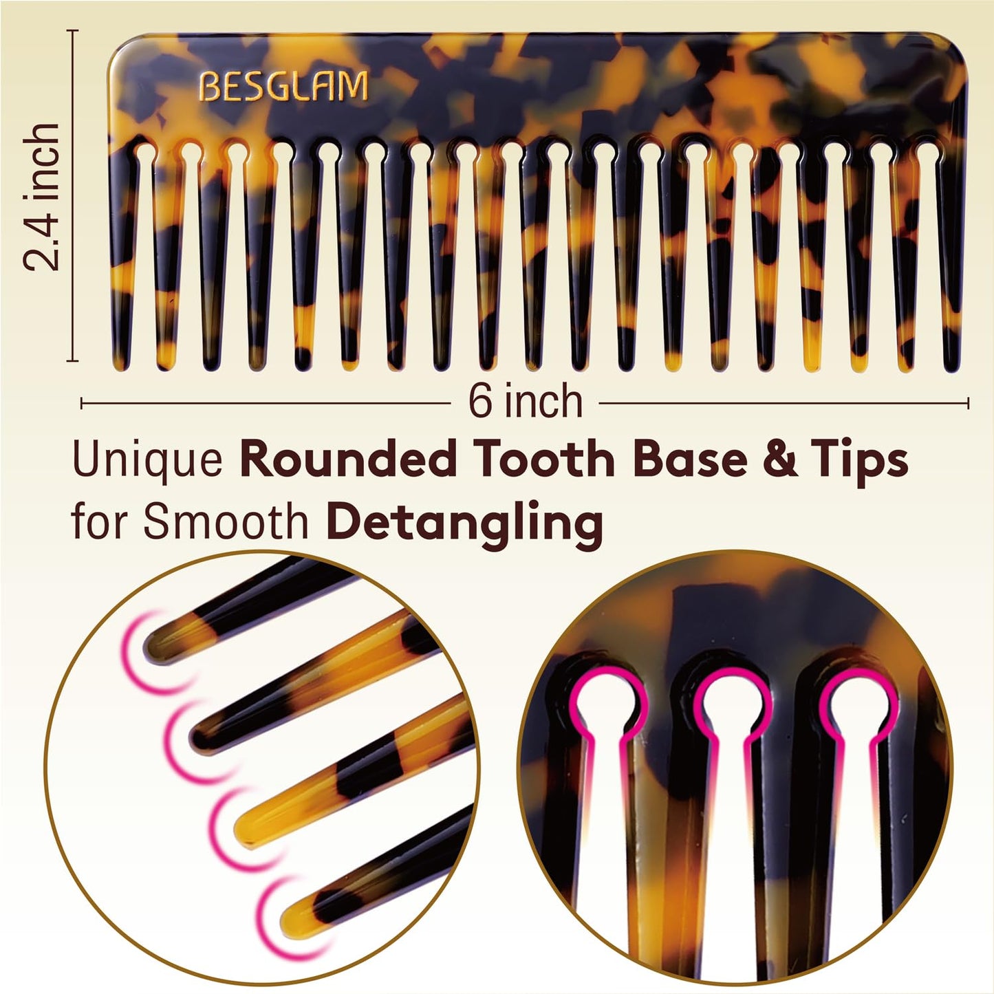 Wide Tooth Comb for Curls & Thick Hair - Large Detangling Comb for Women, 6 Inch Full-hand Length Acetate (Anti-Static), Wet/Dry Use, Reduces Breakage, 2 Pack (Tortoise & Tokyo)