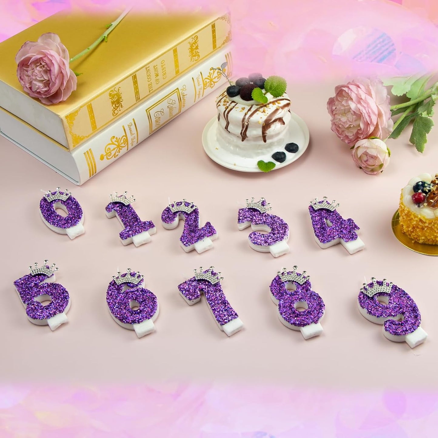 Birthday Number Candles,Purple Crown Birthday Candles for Cake,Glitter Number 5 Candle Cake Topper with Sequins for Anniversary Celebrations Supplies (Number 5)