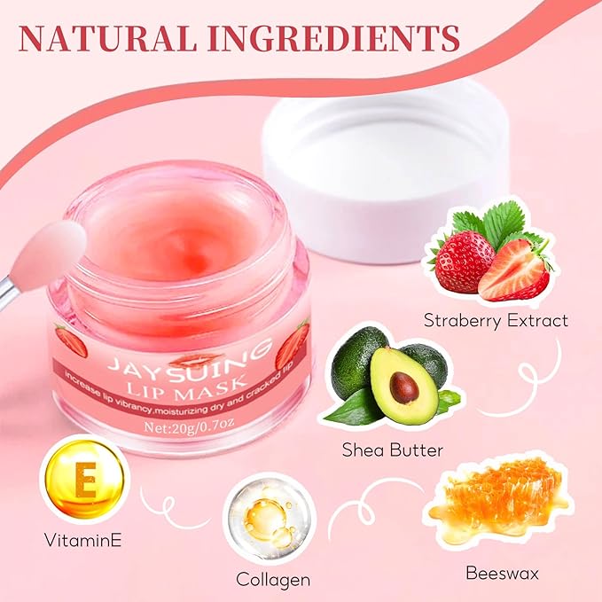 Lip Sleeping Mask,Lip Mask Overnight,Hydrate Lip Balm, Moisturizing Lip Balms for Very Dry Lips Cracked Lips Vitamin E Lip Collagen Butter Scrubs Lip Care (Berrry)