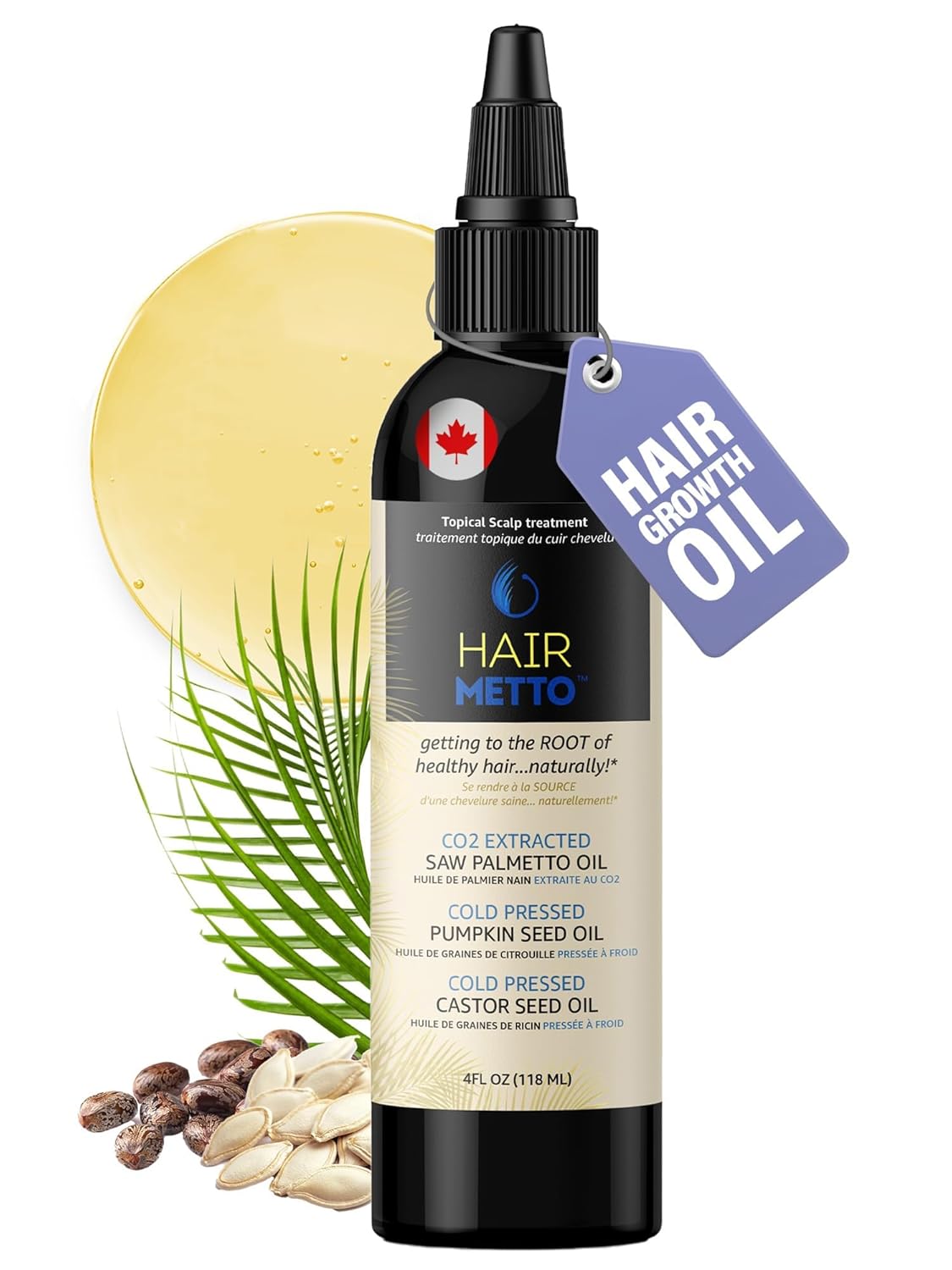 Saw Palmetto Extract Pumpkin Seed Oil for Hair Growth - 10X Potency Targeted Scalp Treatment with Castor, Lavender Scent, Rosemary Oil for Hair 4oz (118ml)