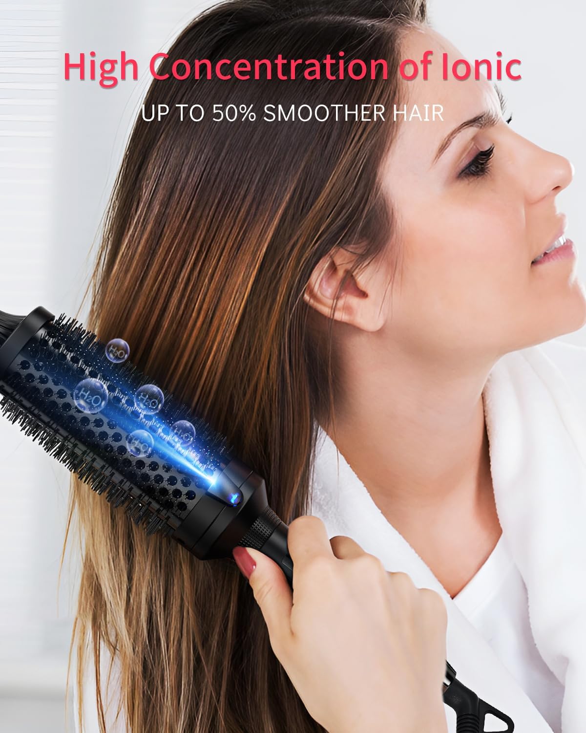 K&K Thermal Brush for Blowout Look, Pro 1.77 Inch Heated Round Brush with Ceramic Tourmaline Coating, Ionic Makes Hair Smoother Get Natural Curls, 122-446°F, Dual Voltage for Travel