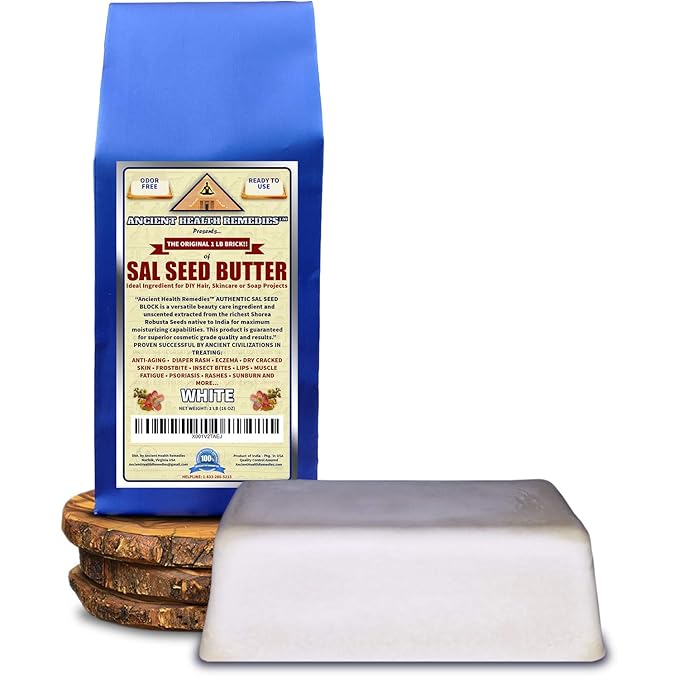 Ancient Health Remedies Cosmetic Grade, PURE SAL SEED BUTTER 1 LB (16 oz) BLOCK, Bulk, Odor Free Alternative to Raw Butters. Ideal Healing Base for DIY Balms, Creams, Hair and Hand Creams (INDIA).
