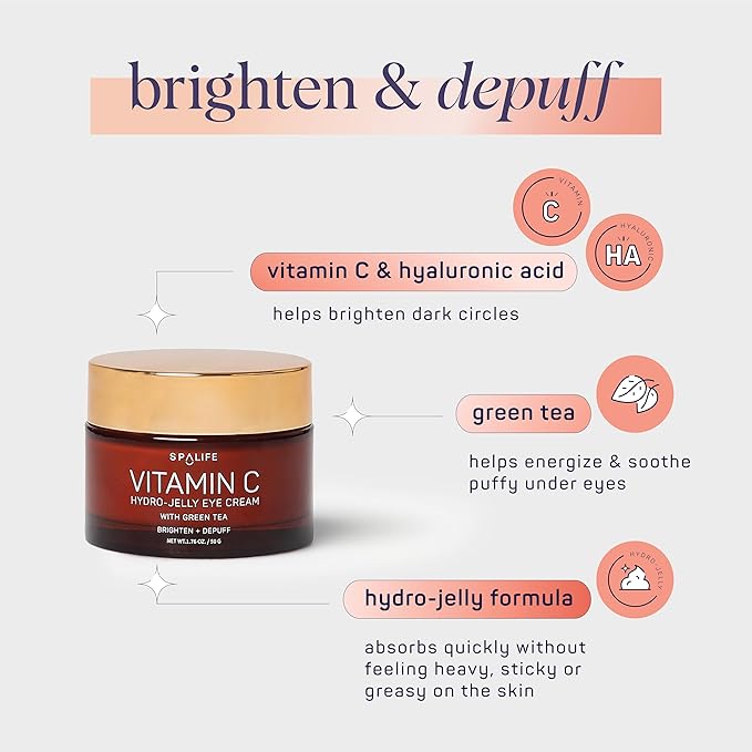 SpaLife Complete Vitamin C Skin Care Variety Bundle - Nourishing Under Eye Patches, Revitalizing Face & Eye Cream, and Potent Facial Serum for Youthful Radiance - Skincare Gift Set for Dry Skin