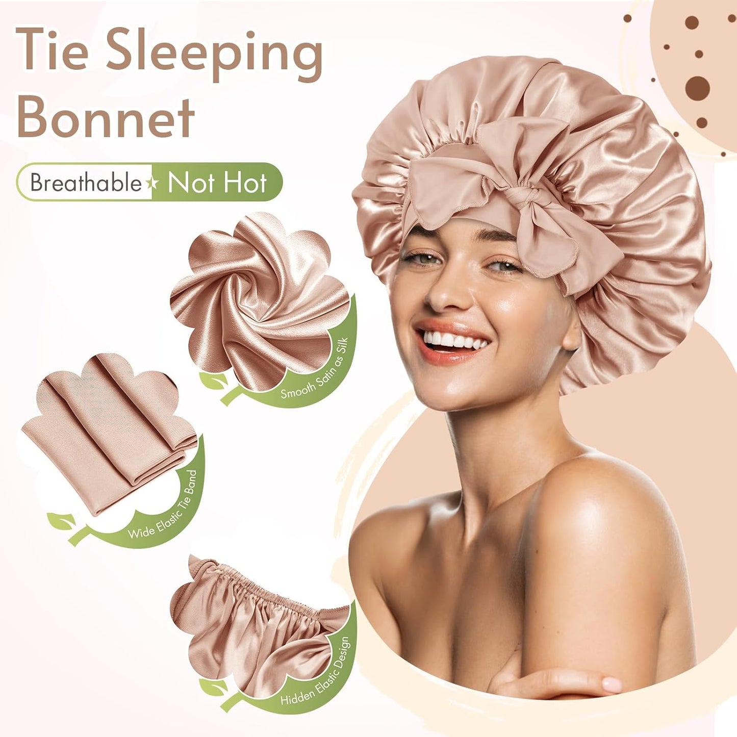BONNET QUEEN Silk Bonnet for Sleeping Women Satin Bonnet Night Sleep Cap Wrap for Curly Hair with Adjustable Tie Band, Single Layer, Champagne