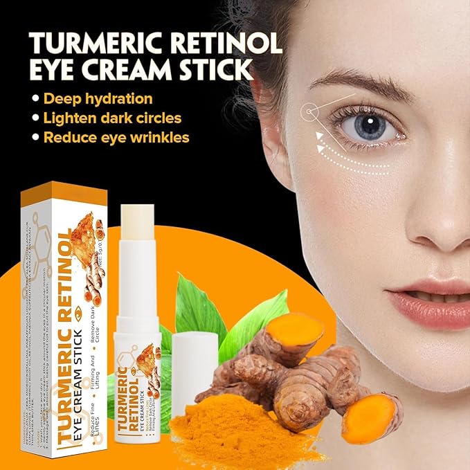 2PCS Retinol Eye Stick for Anti Aging, Turmeric Eye Cream for Dark Circles and Puffiness Fine Lines Moisturizer Under Eye Balm Stick Hydrating Eye Cream with Retinol Stick 5g/pc