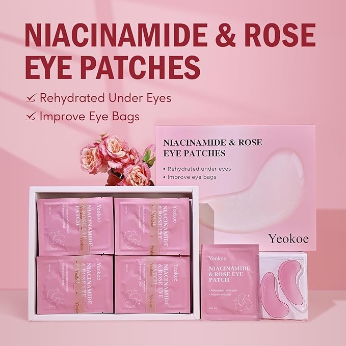 Under Eye Patches for Dark Circles,Puffy Eyes,20 Pairs Face Masks SkinCare With Niacinamide and Rose for Rehydrated
