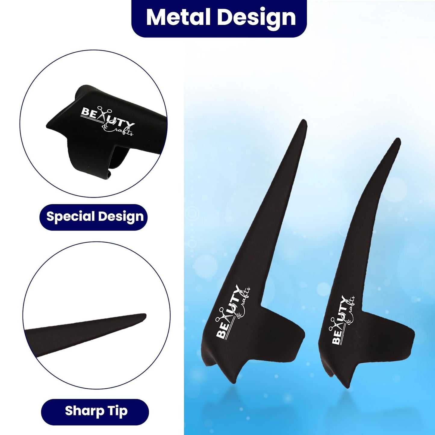 Beauty & Crafts 2PC Pro Hair Parting & Sectioning Rings-Stainless Steel Finger Tool for Precise Hair Styling and Extension Installations - Straight & 1 Curved Ring with Carrying Box (Black)