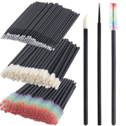 300 PCS Eyelash Extension Supplies Kit, Disposable Lash Spoolies Brushes Micro Swab Brushes Mascara Wand Lip Brushes for Eyelash Extension Tattoo Lipstick Applicator（Black Rainbow）