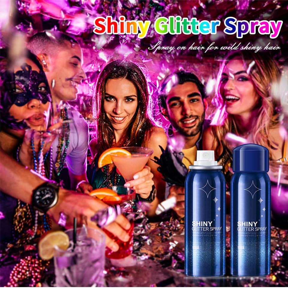 2 Pcs Body Glitter Spray, Perfect Body Glitter for Music Festival Stage Makeup and Festival Rave Shimmer Spray Highlighter Makeup.