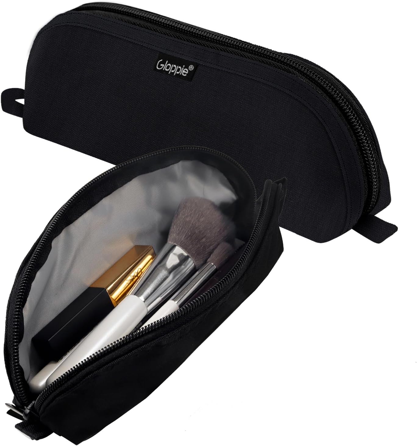 Gloppie Makeup Brush Holder Travel, Small Make Up Brush Organizer Pouch - Make Up Brush Traveling Case Portable Cosmetic Pouch, Holds 10 Brushes, Perfect for Traveling and Organization, Black