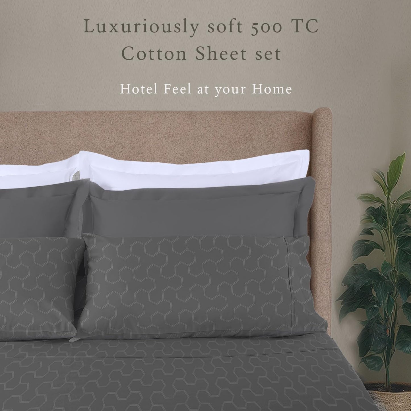 Threadmill 500 Thread Count Full Size 4 Pc Luxury Cotton Sheet Set, Jacquard Floria Dark Grey, Silky Smooth Sheets with 16" Elasticized Deep Pocket, 2 Pillowcases & Free Tote Bag